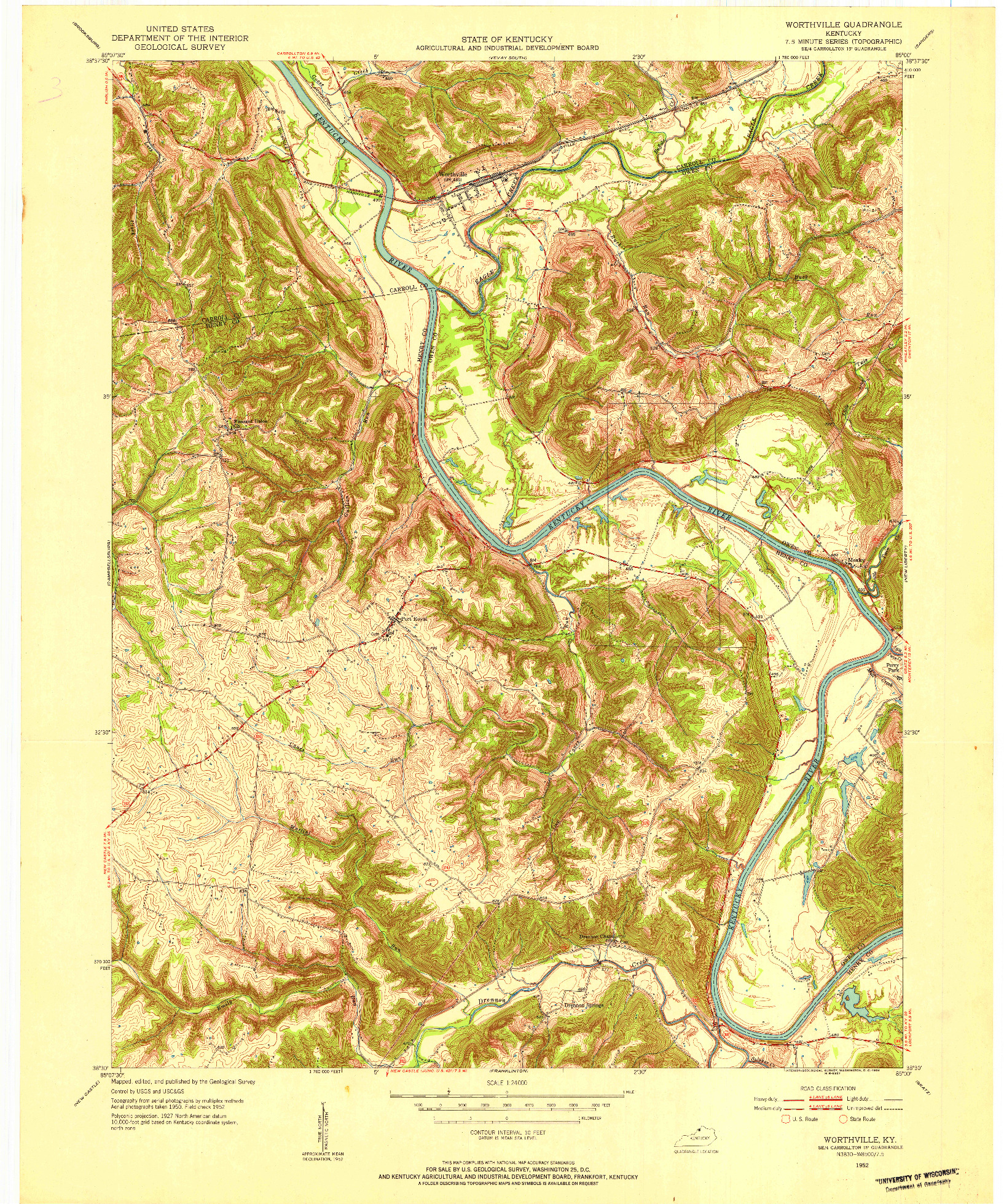 USGS 1:24000-SCALE QUADRANGLE FOR WORTHVILLE, KY 1952
