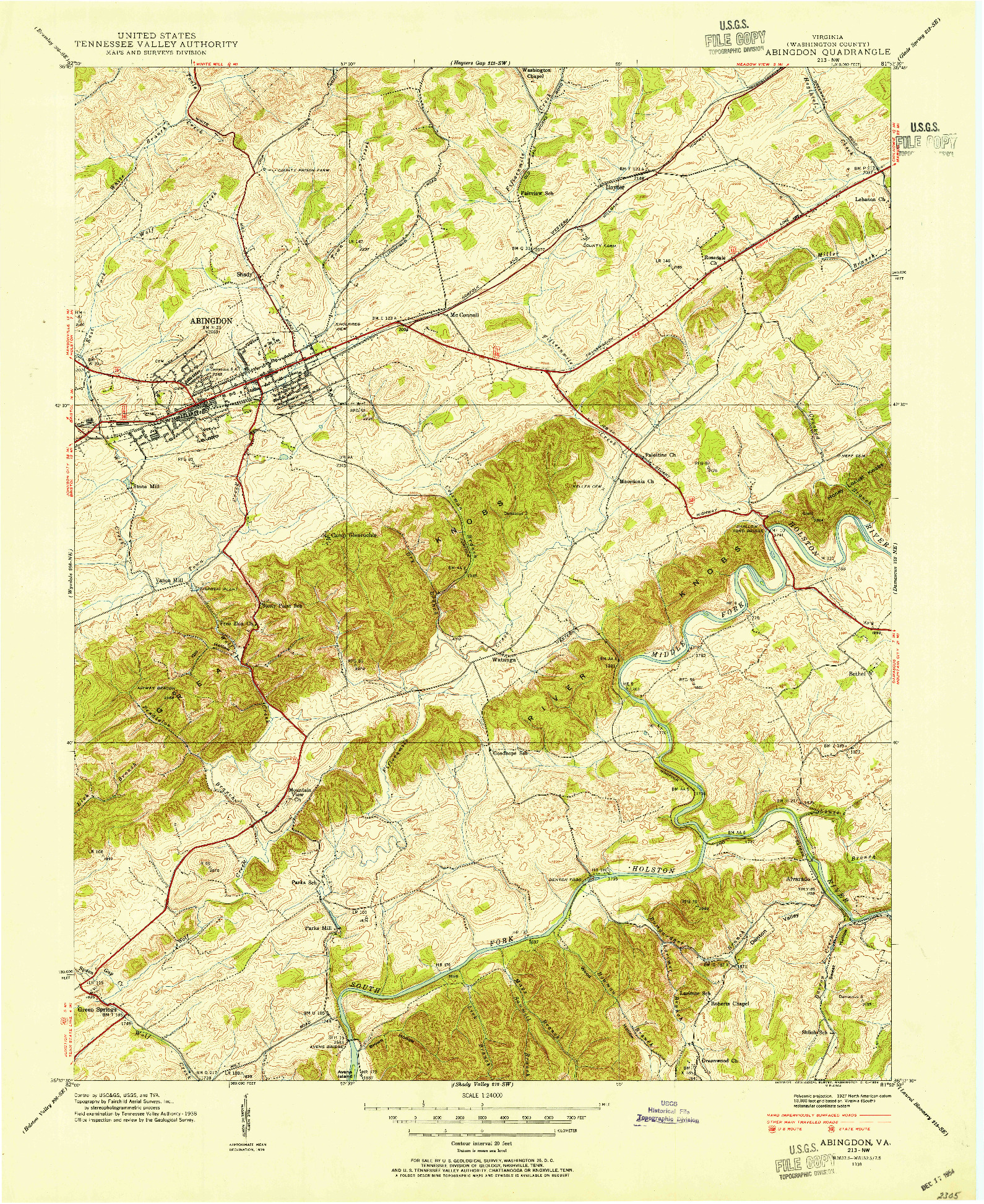USGS 1:24000-SCALE QUADRANGLE FOR ABINGDON, VA 1938