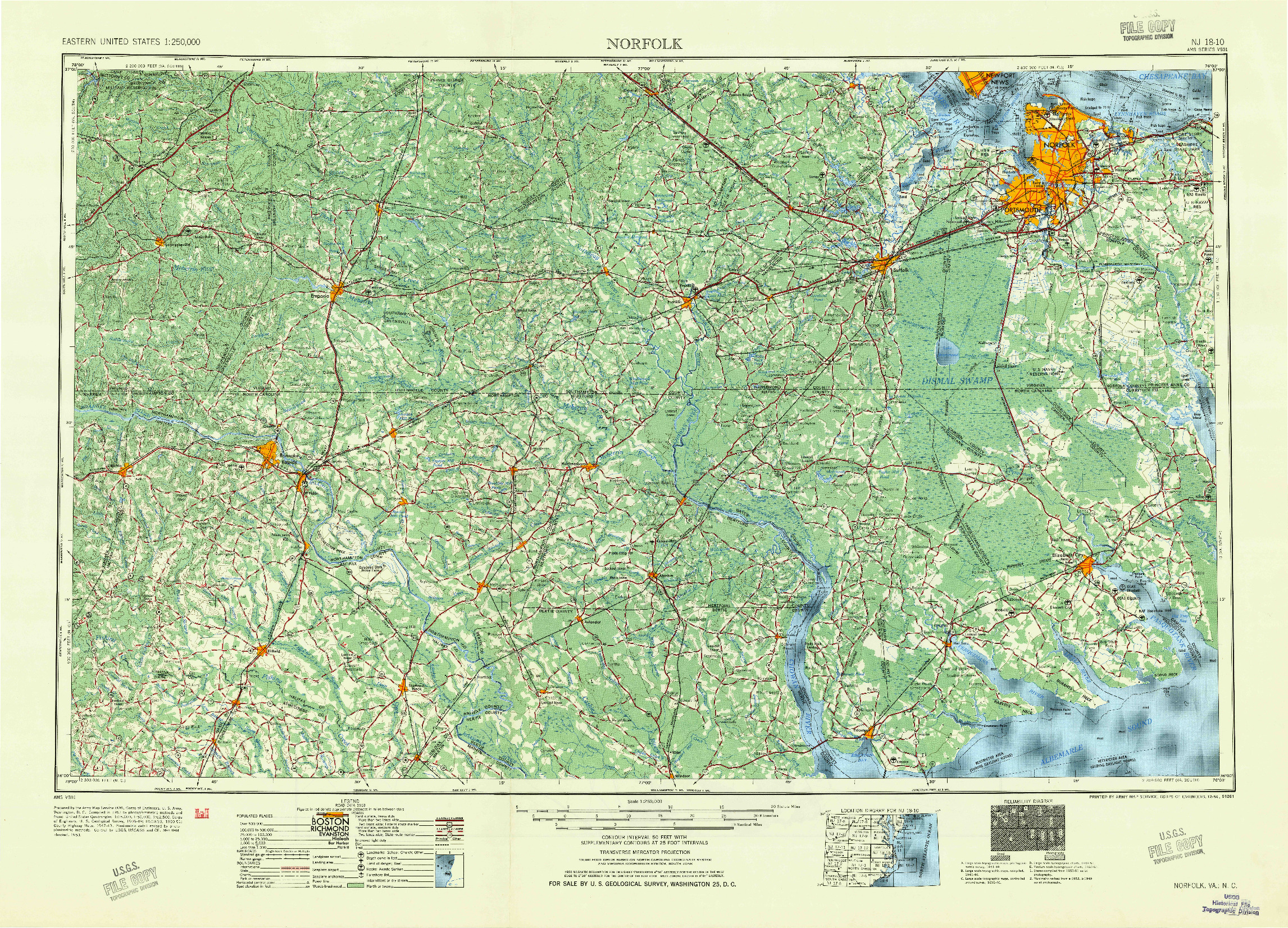 USGS 1:250000-SCALE QUADRANGLE FOR NORFOLK, VA 1953