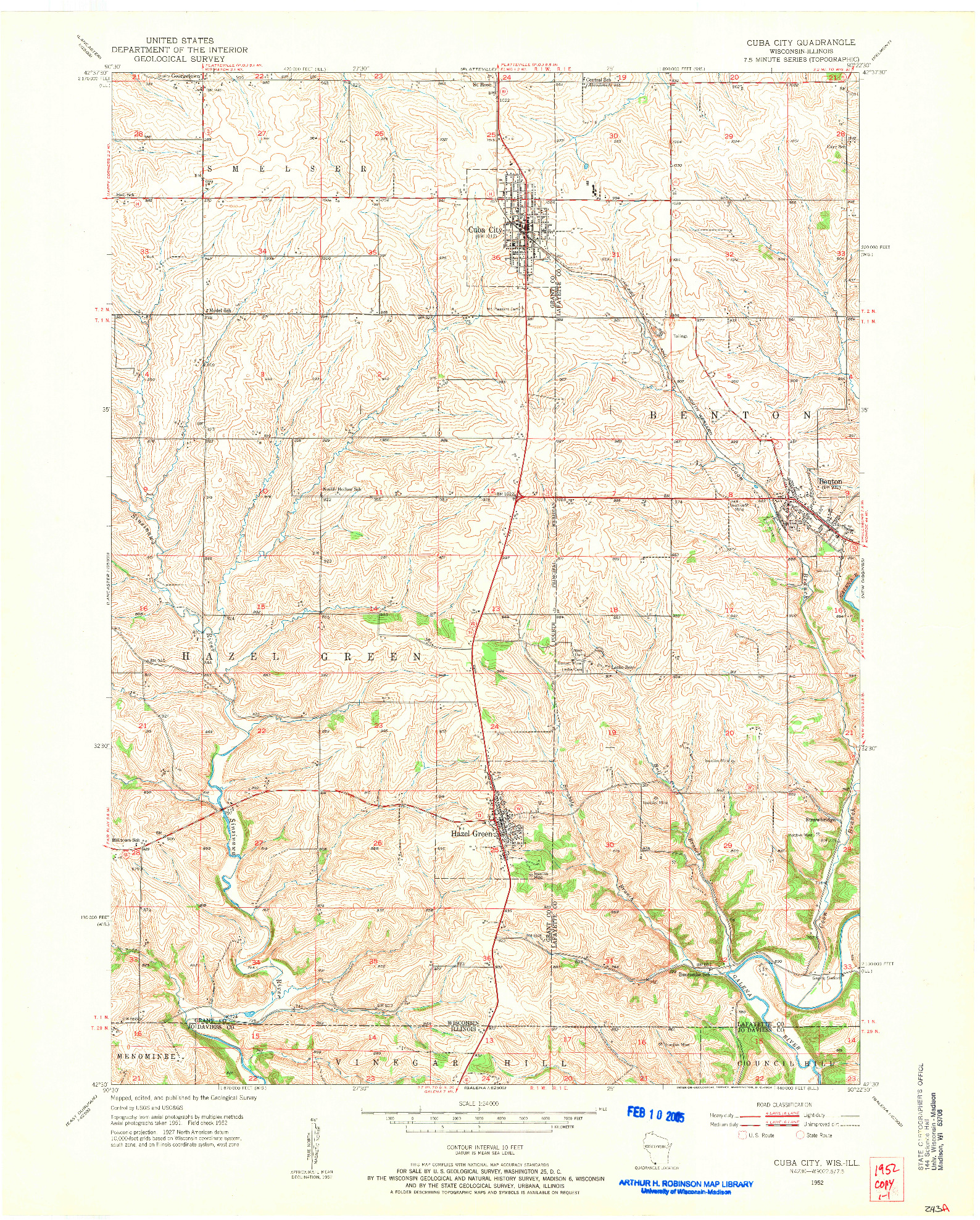 USGS 1:24000-SCALE QUADRANGLE FOR CUBA CITY, WI 1952