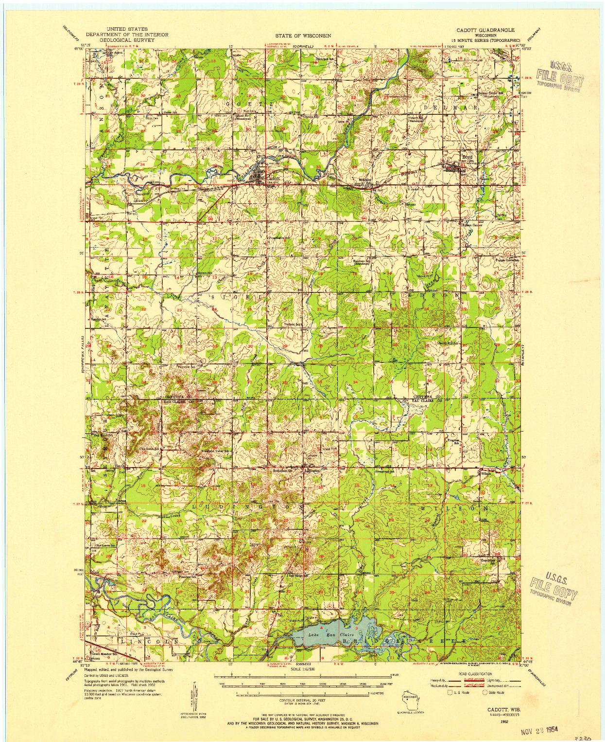 USGS 1:62500-SCALE QUADRANGLE FOR CADOTT, WI 1952
