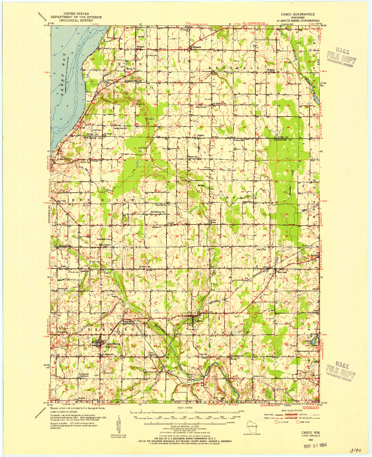 USGS 1:62500-SCALE QUADRANGLE FOR CASCO, WI 1952