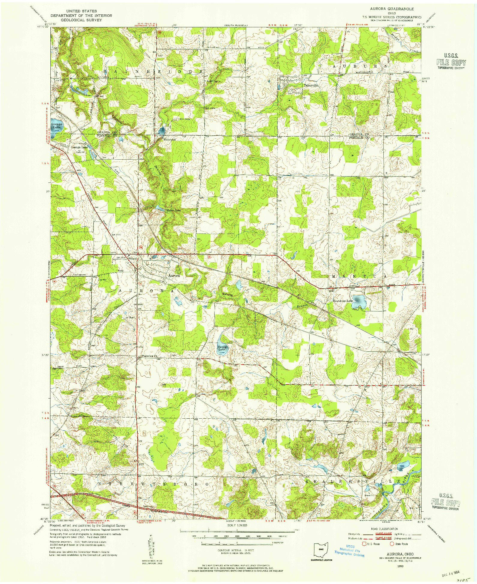 USGS 1:24000-SCALE QUADRANGLE FOR AURORA, OH 1953