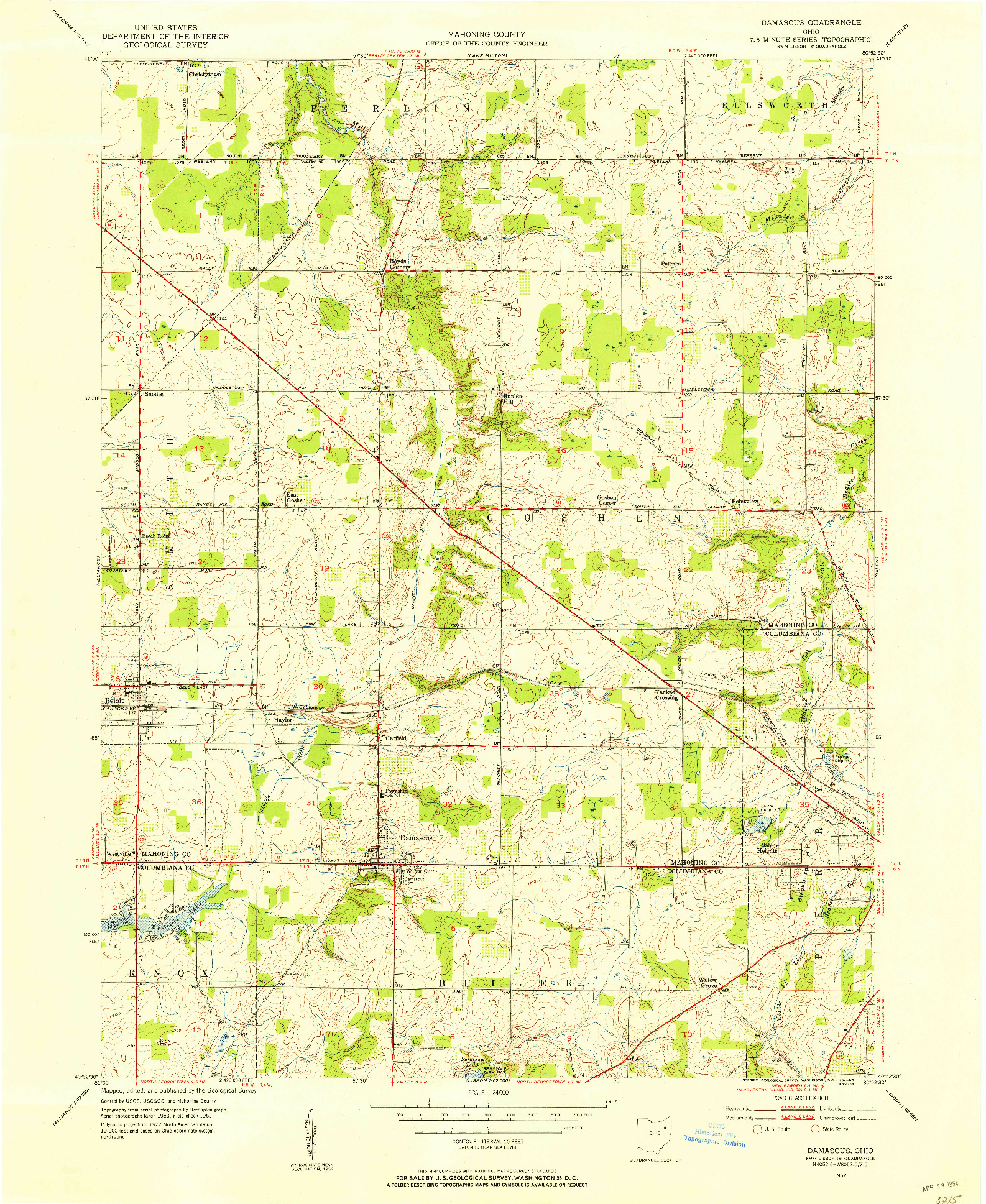 USGS 1:24000-SCALE QUADRANGLE FOR DAMASCUS, OH 1952