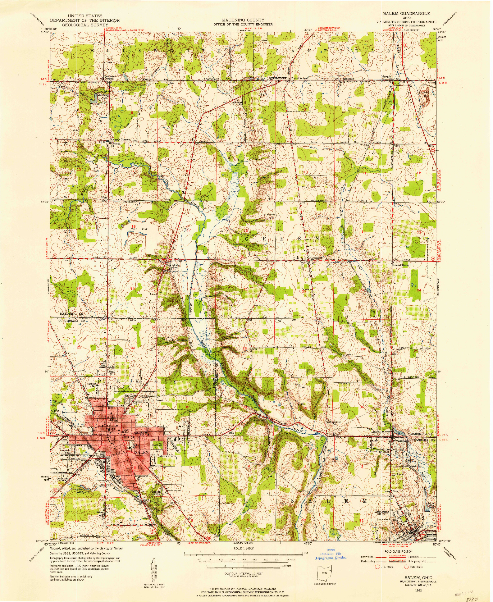 USGS 1:24000-SCALE QUADRANGLE FOR SALEM, OH 1952