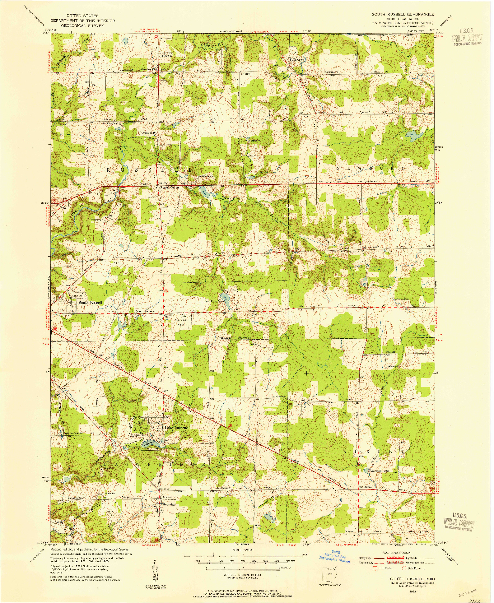 USGS 1:24000-SCALE QUADRANGLE FOR SOUTH RUSSELL, OH 1953