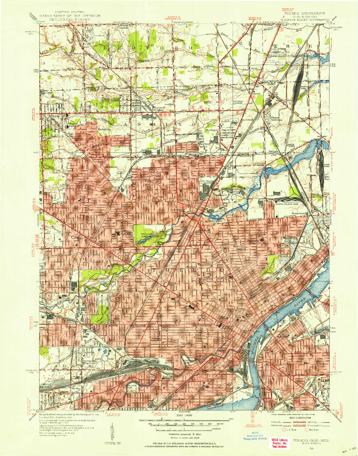 USGS 1:24000-SCALE QUADRANGLE FOR TOLEDO, OH 1952