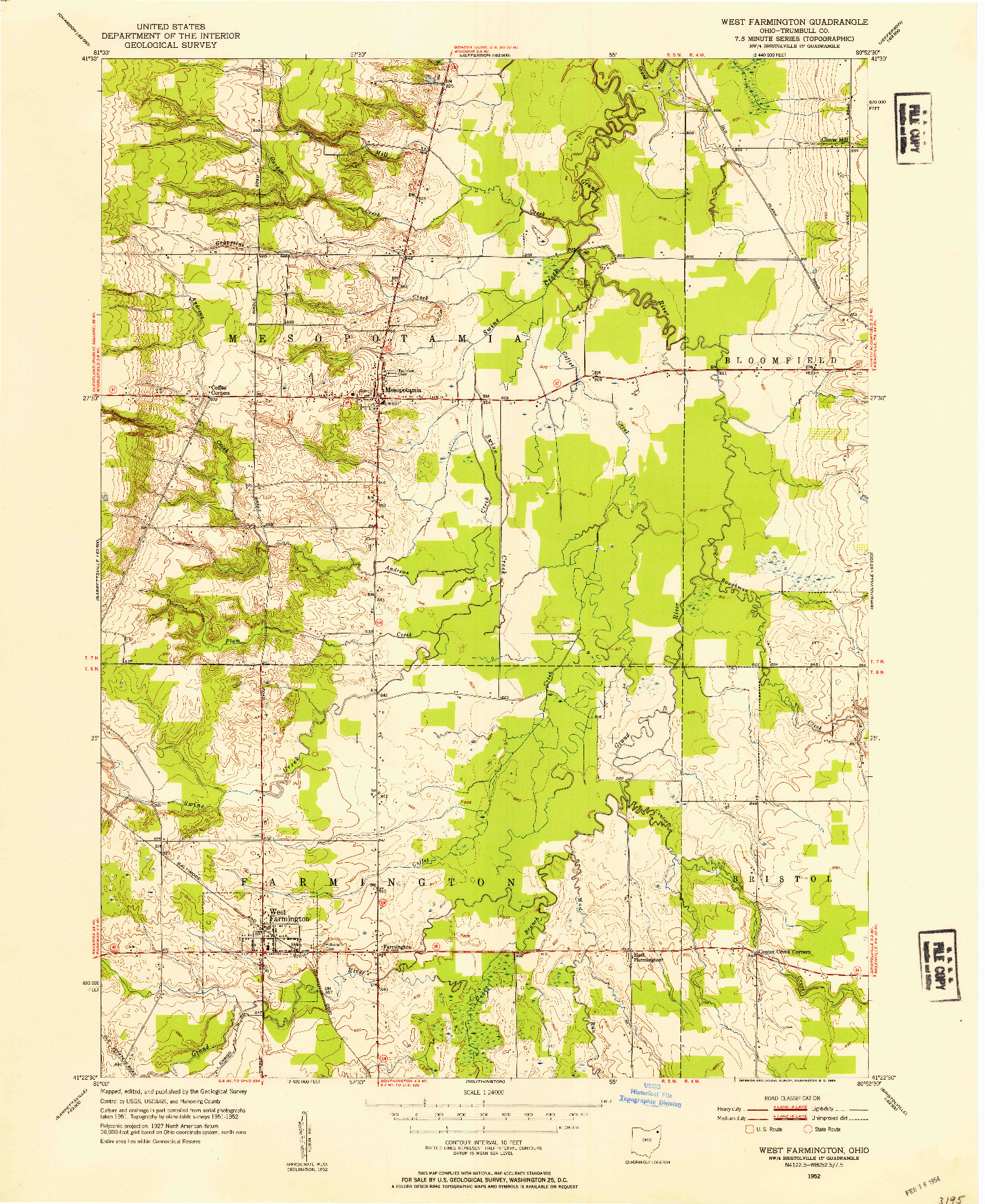 USGS 1:24000-SCALE QUADRANGLE FOR WEST FARMINGTON, OH 1952