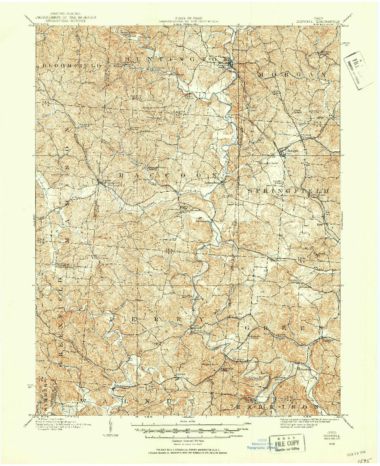 USGS 1:62500-SCALE QUADRANGLE FOR BIDWELL, OH 1906