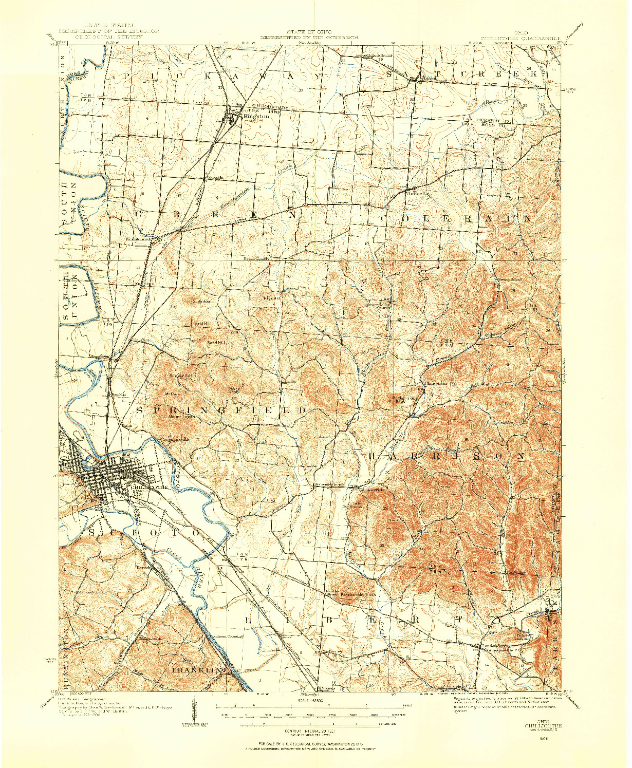 USGS 1:62500-SCALE QUADRANGLE FOR CHILLICOTHE, OH 1906