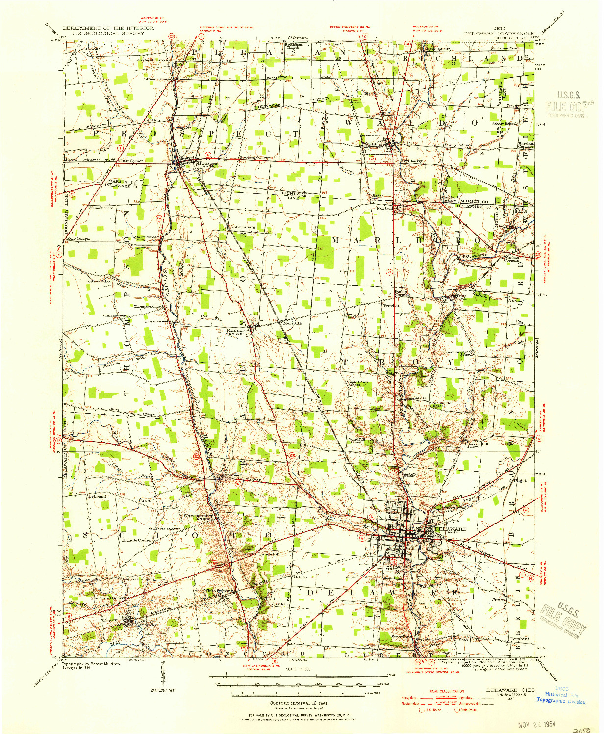 USGS 1:62500-SCALE QUADRANGLE FOR DELAWARE, OH 1924