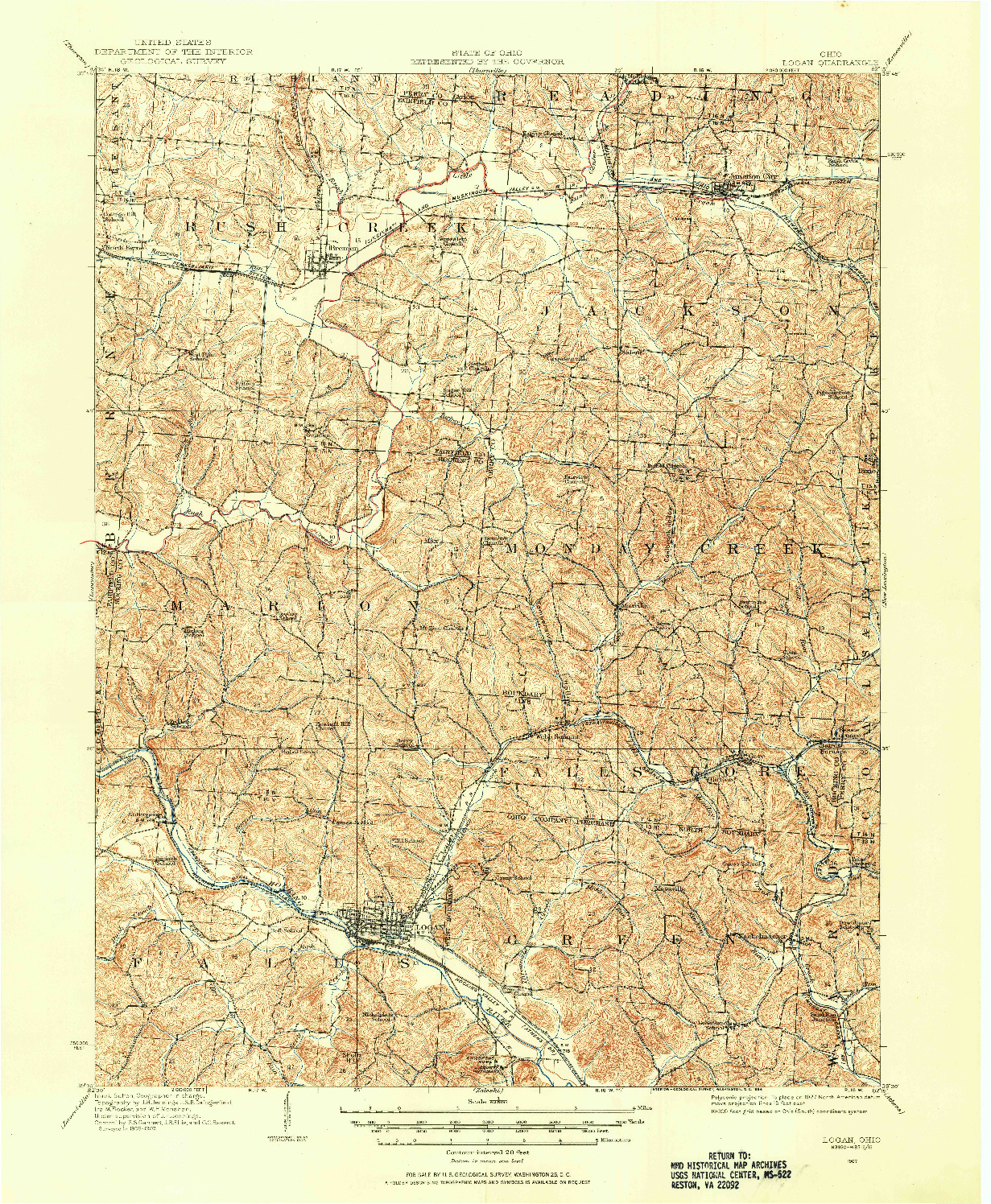 USGS 1:62500-SCALE QUADRANGLE FOR LOGAN, OH 1907