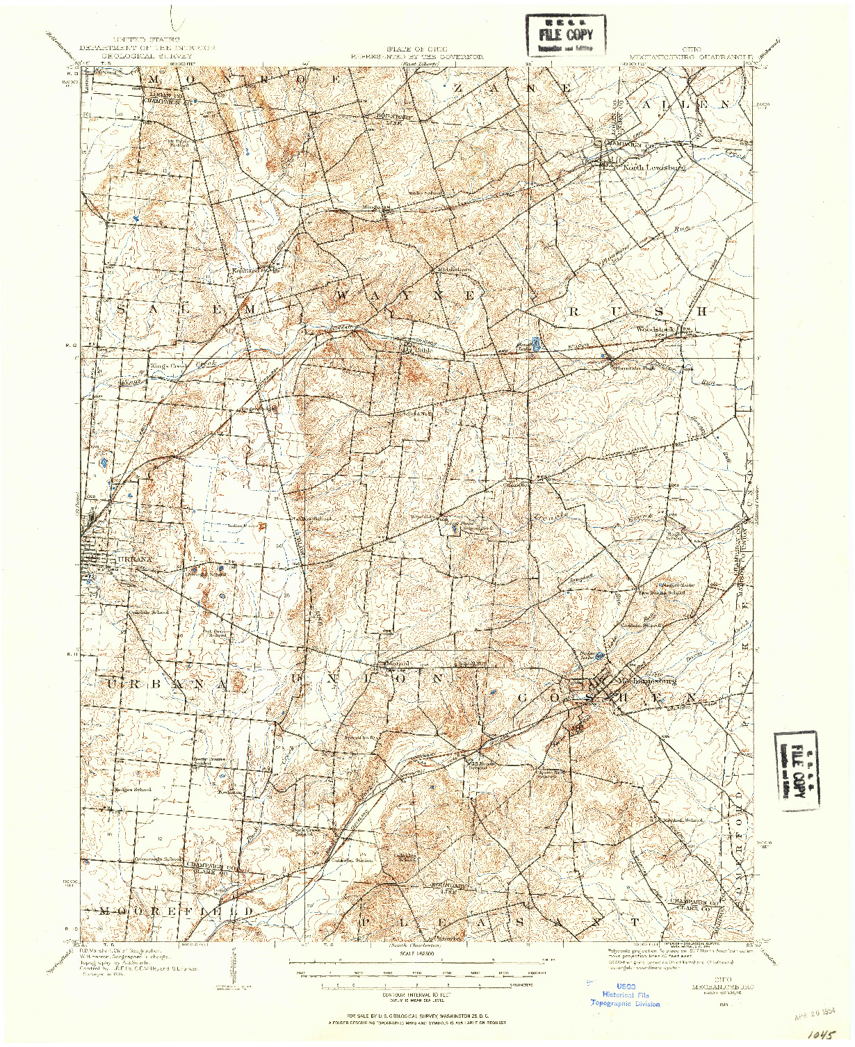 USGS 1:62500-SCALE QUADRANGLE FOR MECHANICSBURG, OH 1914