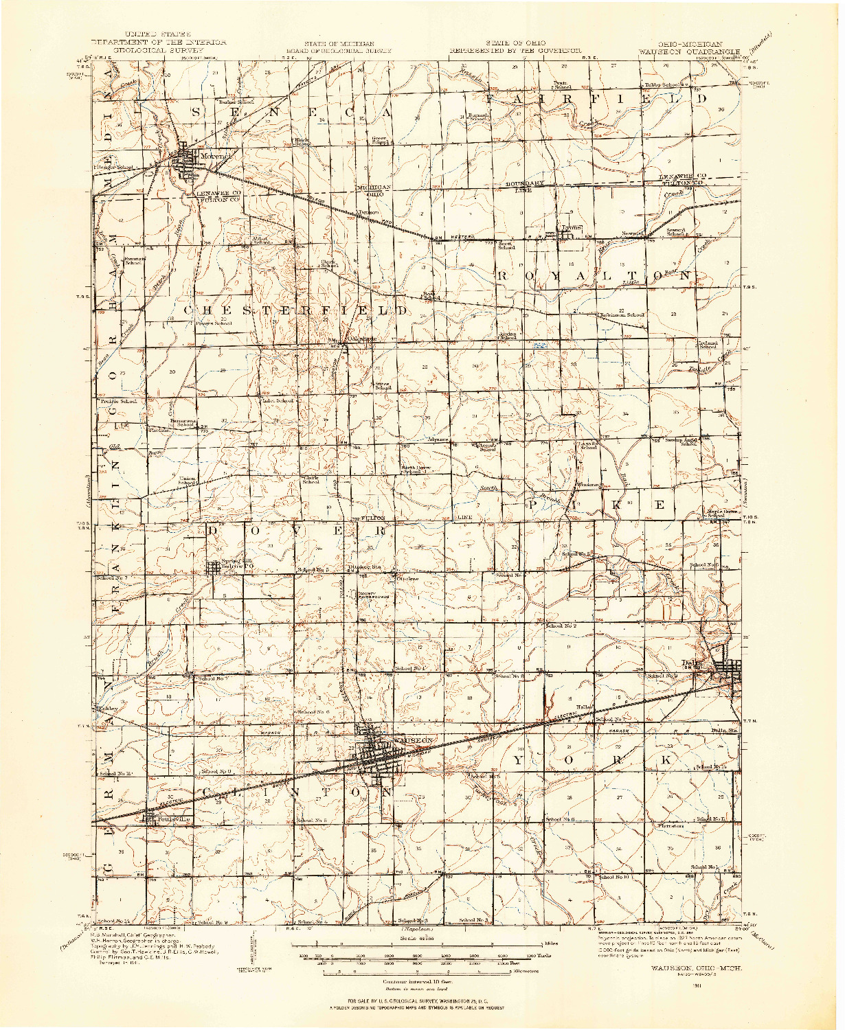 USGS 1:62500-SCALE QUADRANGLE FOR WAUSEON, OH 1911
