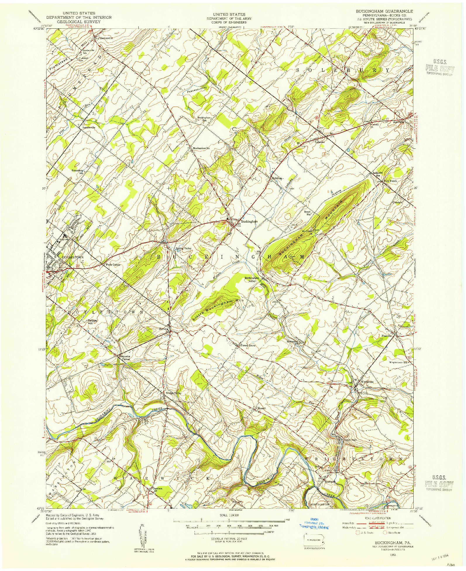 USGS 1:24000-SCALE QUADRANGLE FOR BUCKINGHAM, PA 1953