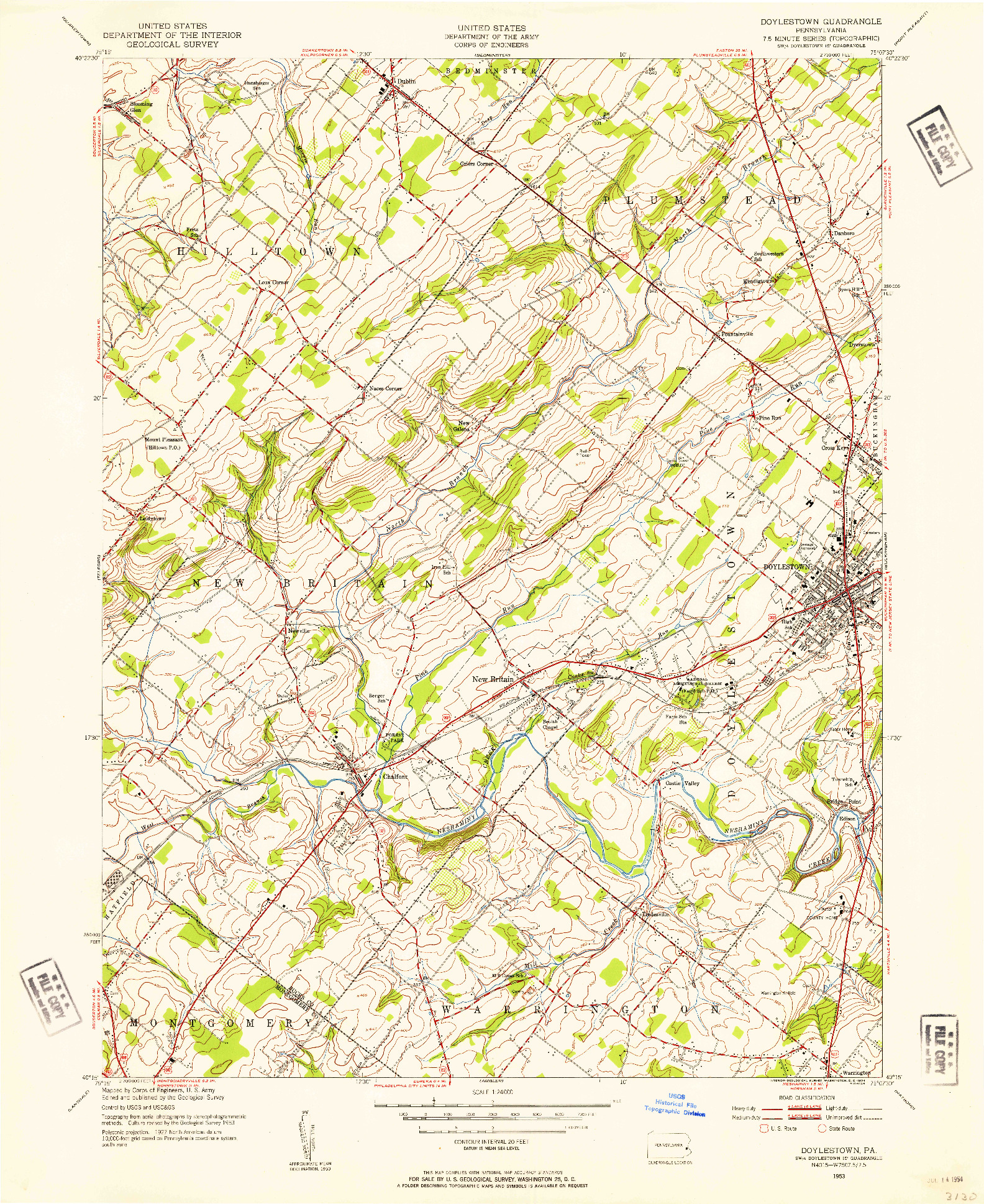 USGS 1:24000-SCALE QUADRANGLE FOR DOYLESTOWN, PA 1953