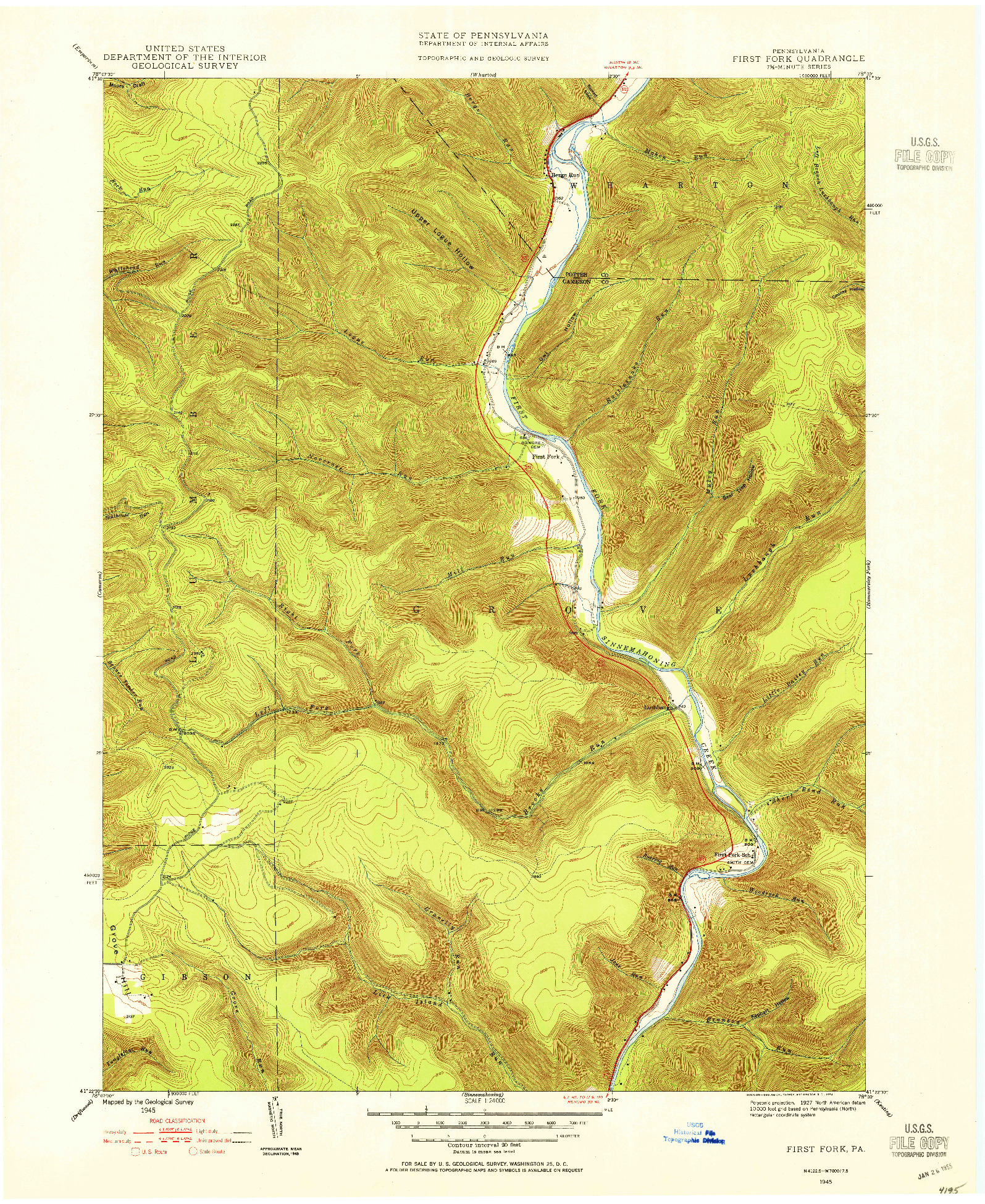 USGS 1:24000-SCALE QUADRANGLE FOR FIRST FORK, PA 1945