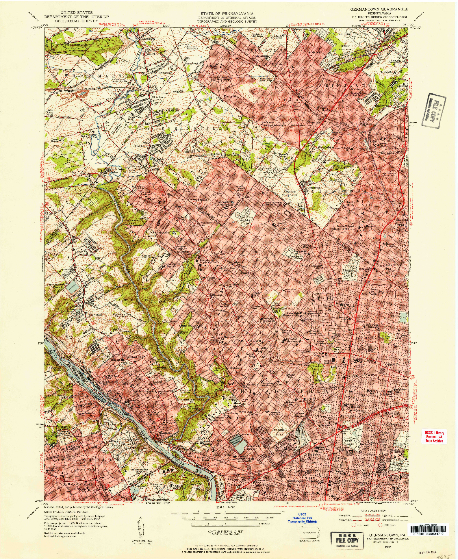 USGS 1:24000-SCALE QUADRANGLE FOR GERMANTOWN, PA 1952