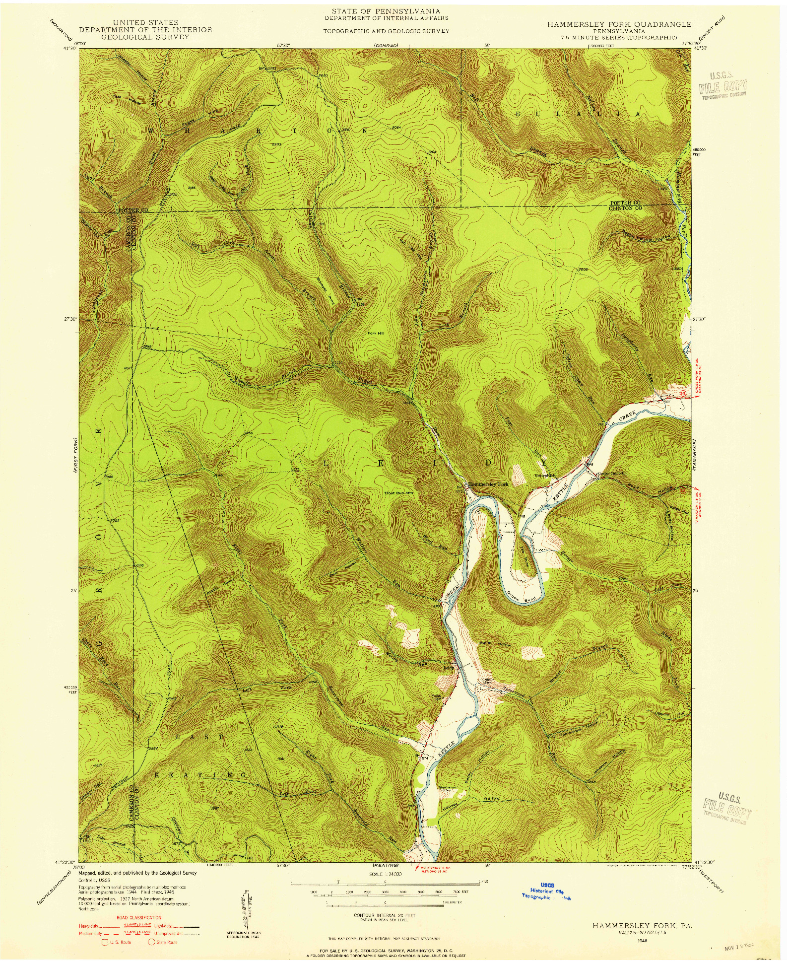 USGS 1:24000-SCALE QUADRANGLE FOR HAMMERSLEY FORK, PA 1946