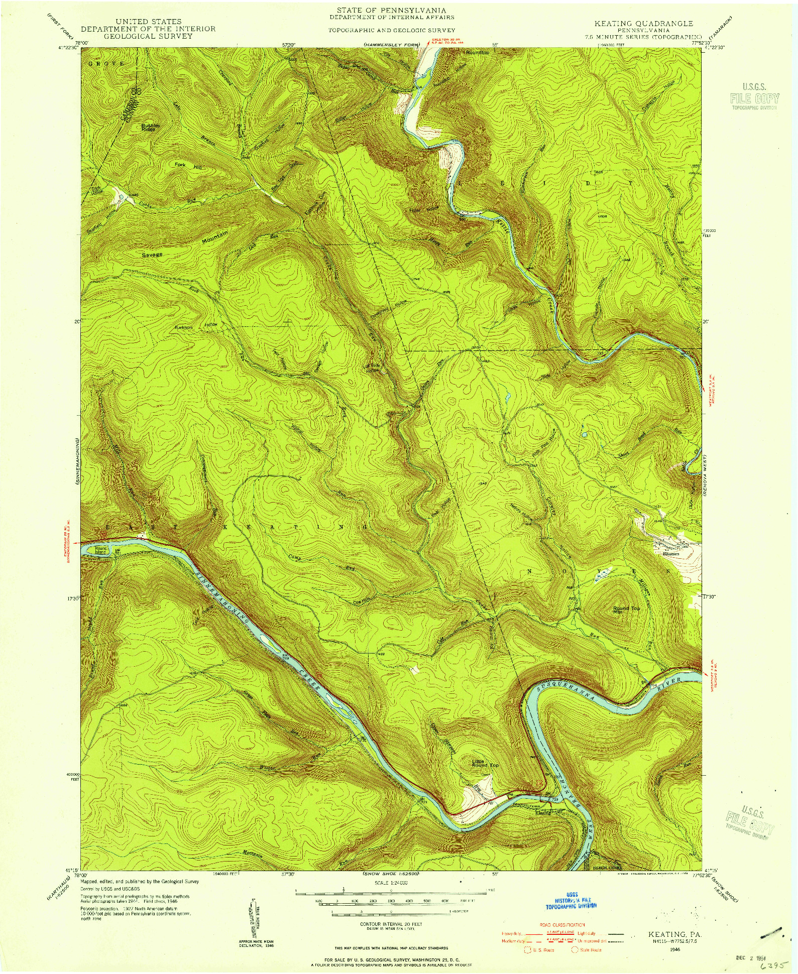 USGS 1:24000-SCALE QUADRANGLE FOR KEATING, PA 1946