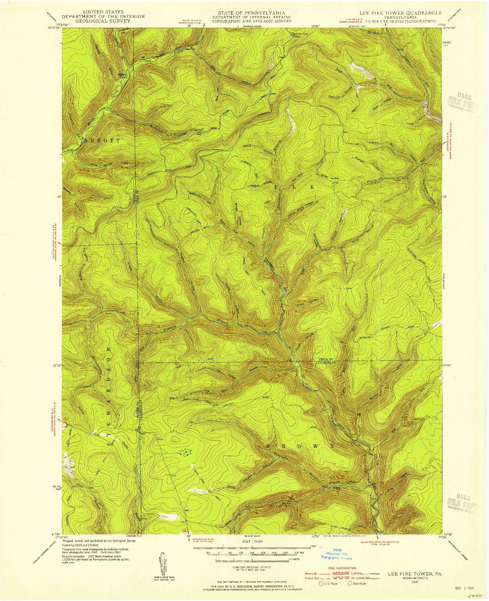 USGS 1:24000-SCALE QUADRANGLE FOR LEE FIRE TOWER, PA 1947