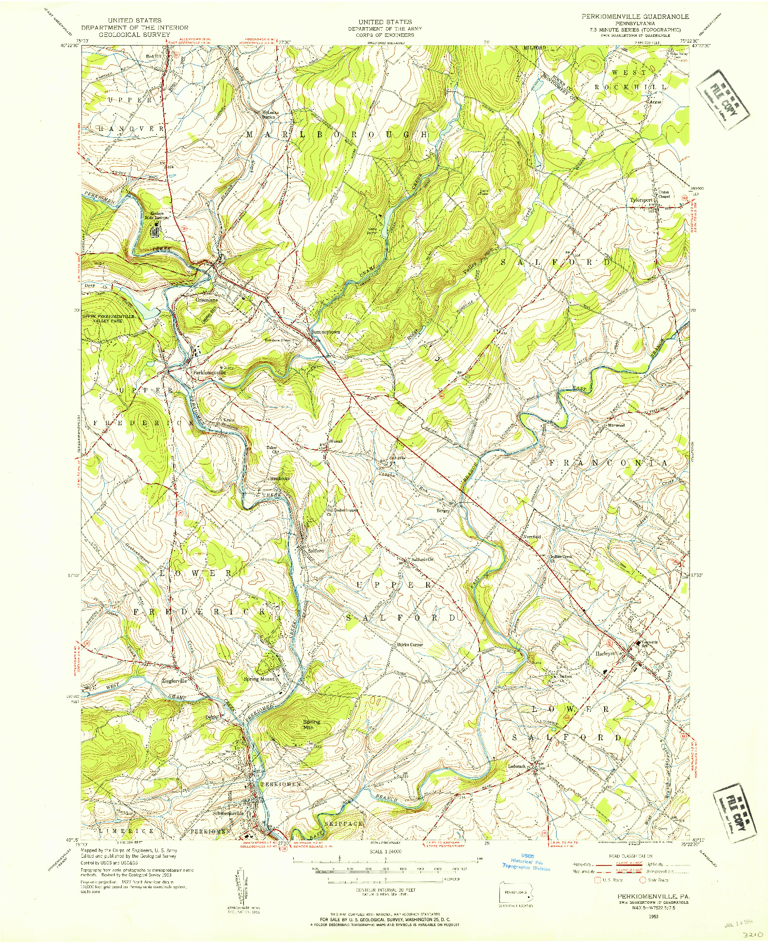 USGS 1:24000-SCALE QUADRANGLE FOR PERKIOMENVILLE, PA 1953