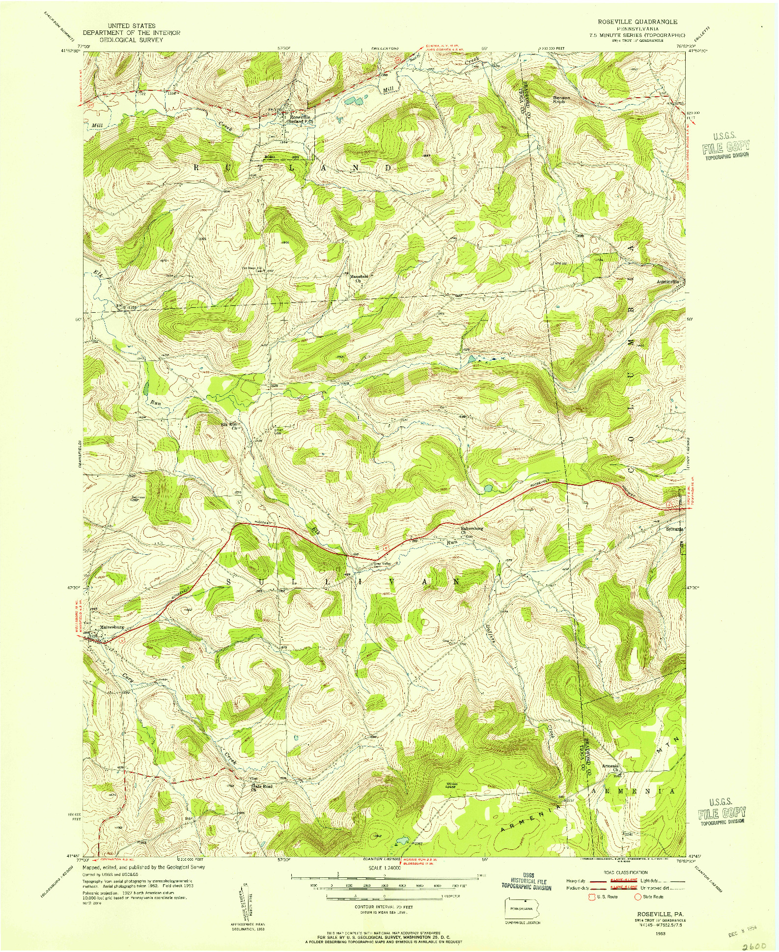 USGS 1:24000-SCALE QUADRANGLE FOR ROSEVILLE, PA 1953