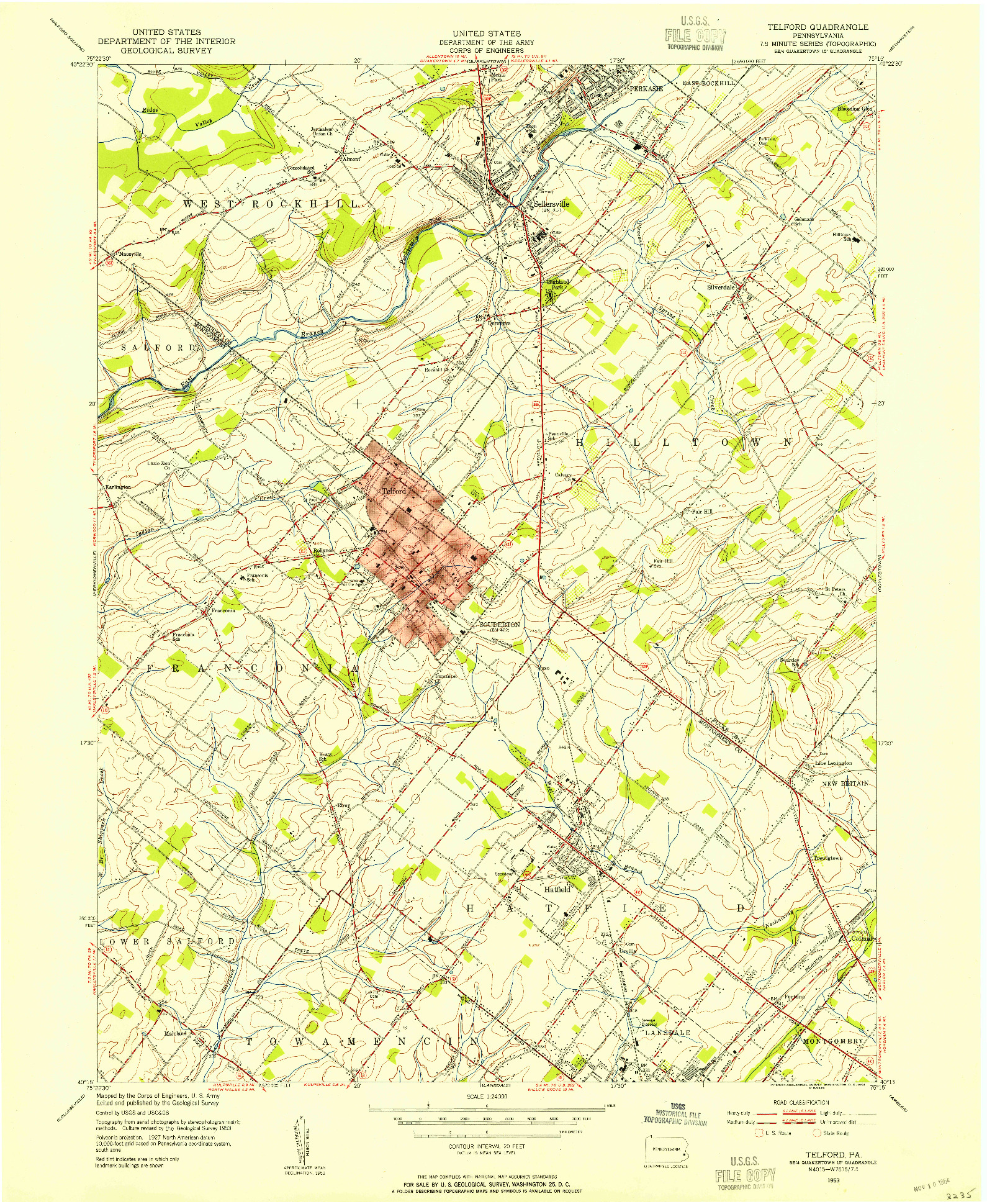 USGS 1:24000-SCALE QUADRANGLE FOR TELFORD, PA 1953