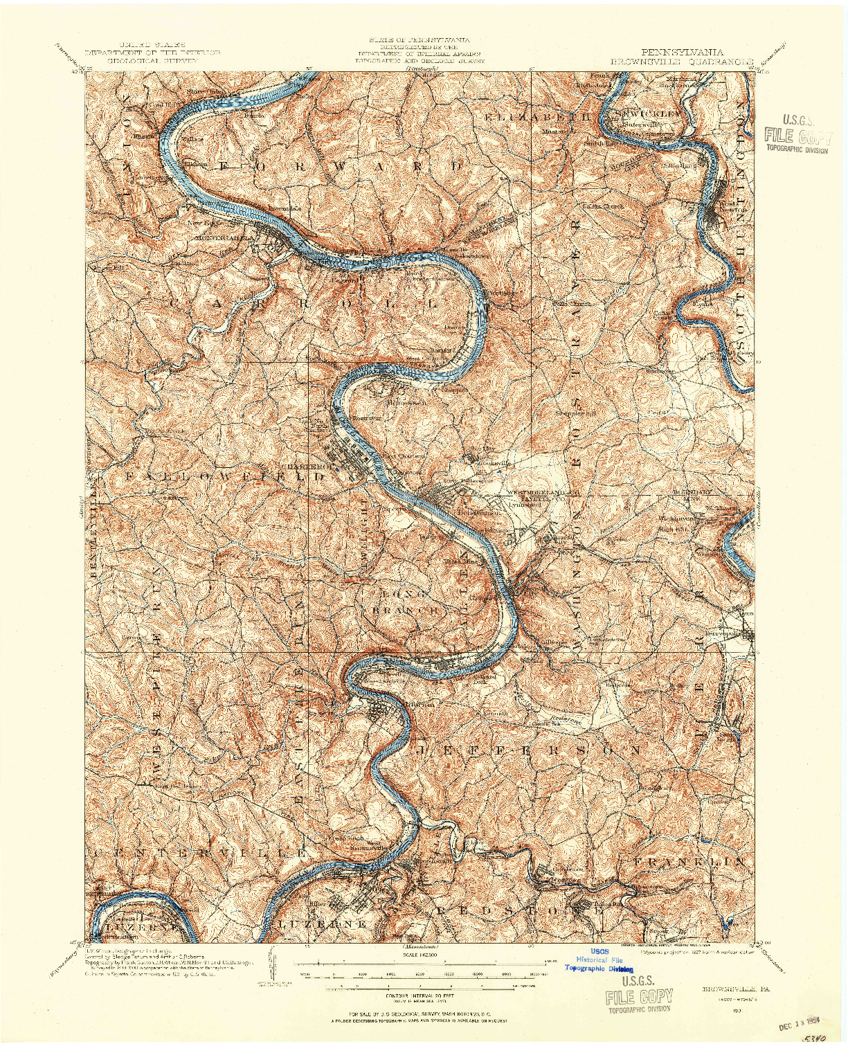 USGS 1:62500-SCALE QUADRANGLE FOR BROWNSVILLE, PA 1931