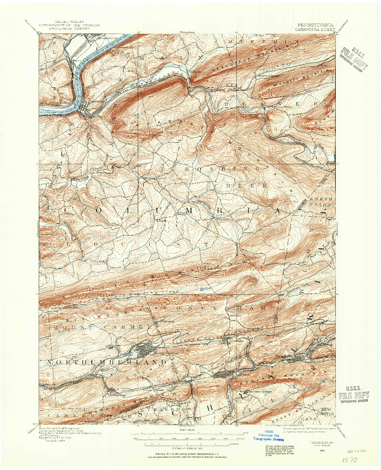 USGS 1:62500-SCALE QUADRANGLE FOR CATAWISSA, PA 1889