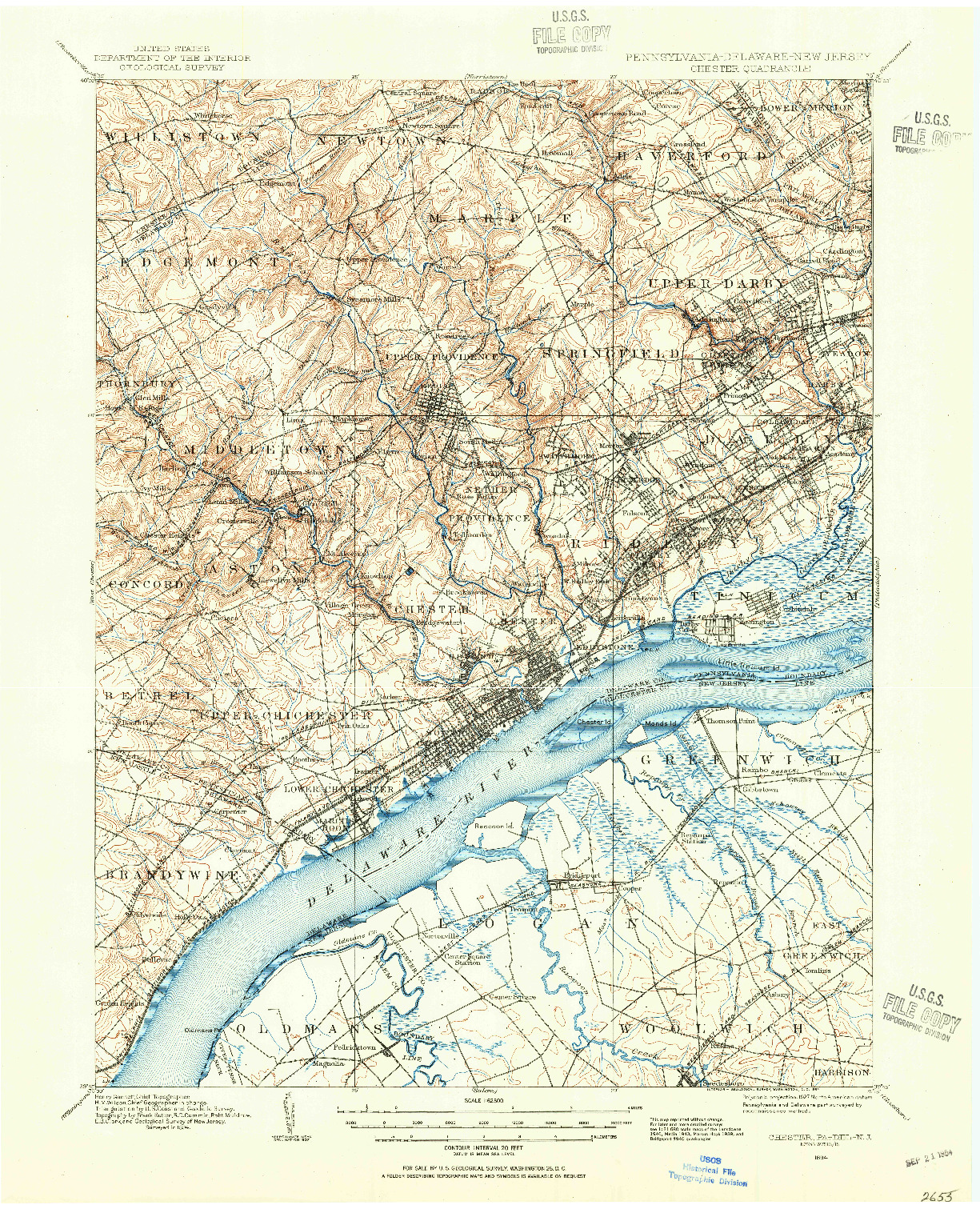 USGS 1:62500-SCALE QUADRANGLE FOR CHESTER, PA 1894