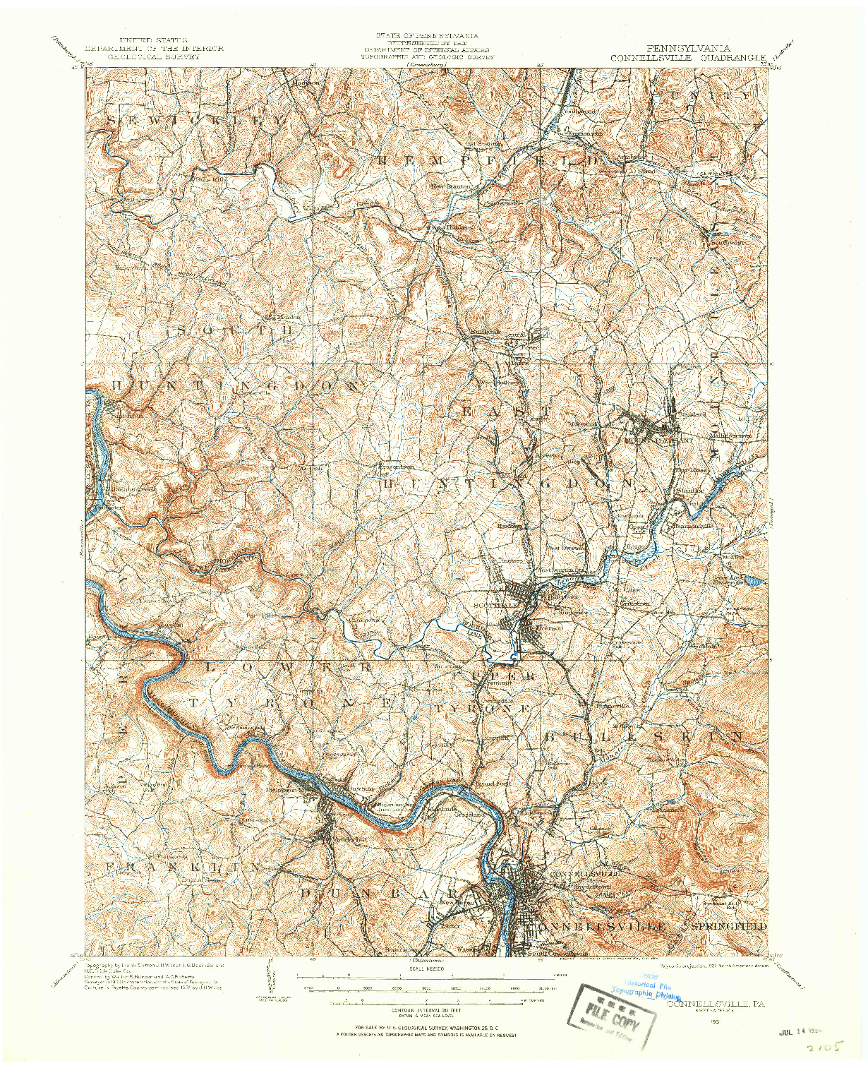 USGS 1:62500-SCALE QUADRANGLE FOR CONNELLSVILLE, PA 1931