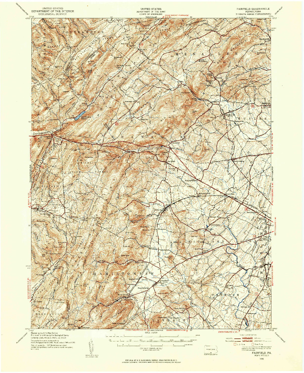 USGS 1:62500-SCALE QUADRANGLE FOR FAIRFIELD, PA 1951