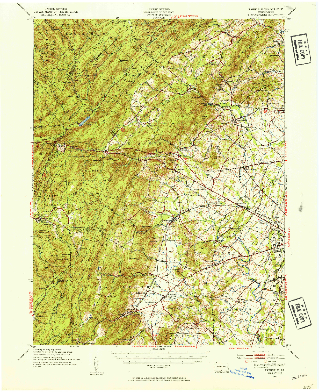 USGS 1:62500-SCALE QUADRANGLE FOR FAIRFIELD, PA 1951