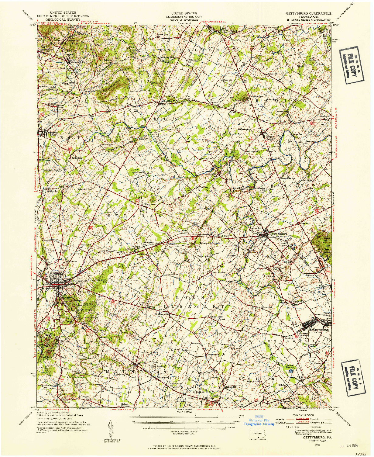 USGS 1:62500-SCALE QUADRANGLE FOR GETTYSBURG, PA 1951