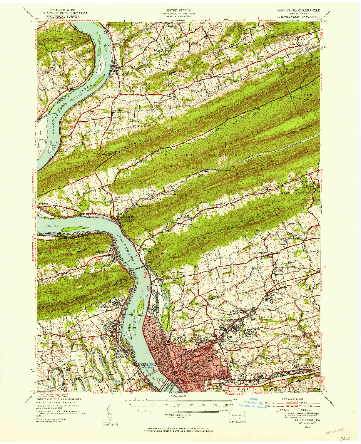 USGS 1:62500-SCALE QUADRANGLE FOR HARRISBURG, PA 1943