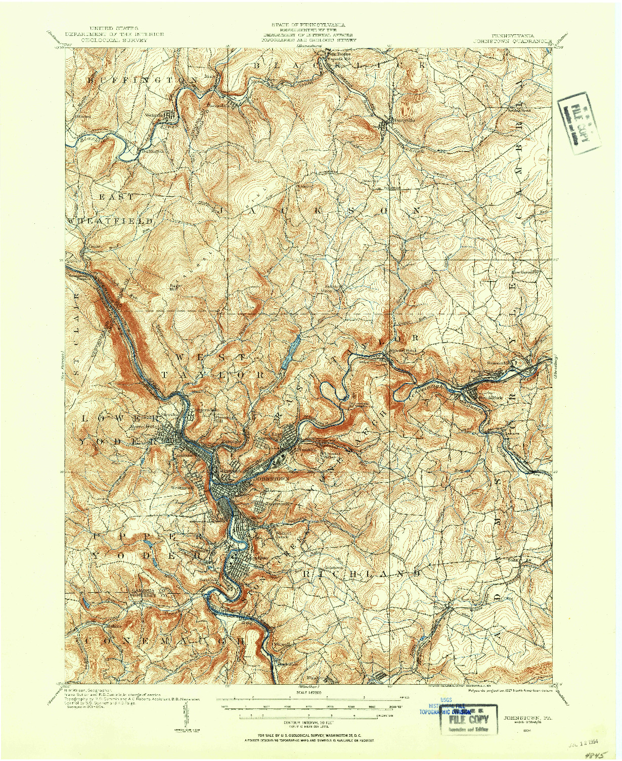 USGS 1:62500-SCALE QUADRANGLE FOR JOHNSTOWN, PA 1904