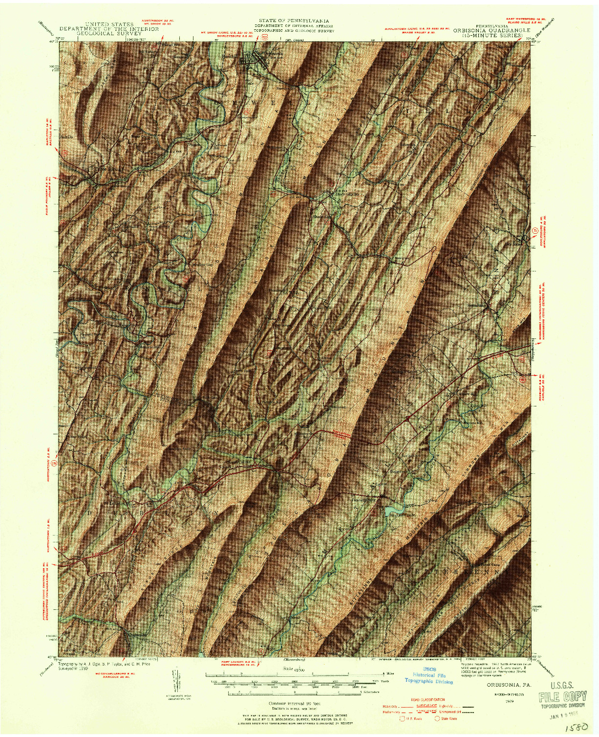 USGS 1:62500-SCALE QUADRANGLE FOR ORBISONIA, PA 1939