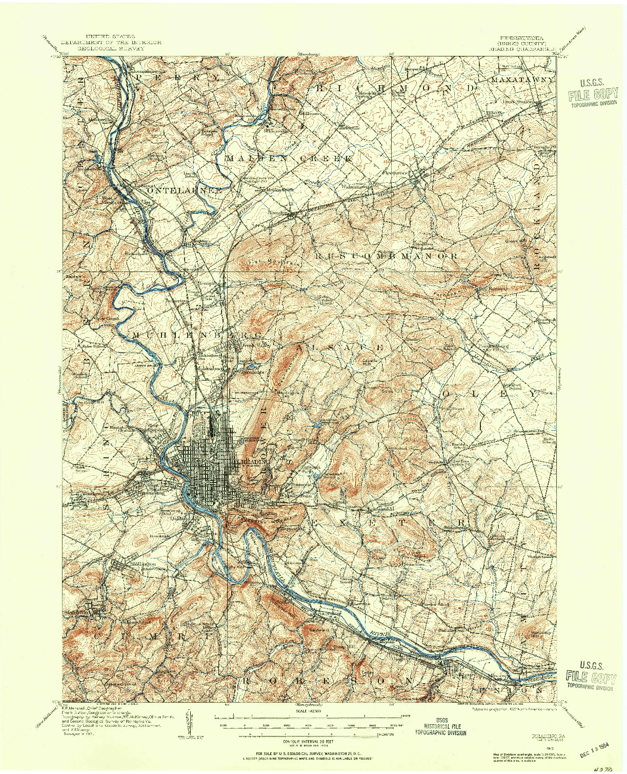 USGS 1:62500-SCALE QUADRANGLE FOR READING, PA 1913