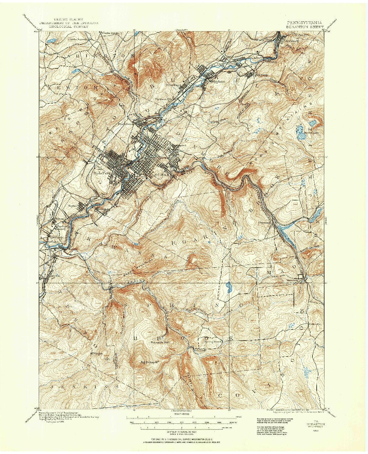 USGS 1:62500-SCALE QUADRANGLE FOR SCRANTON, PA 1889