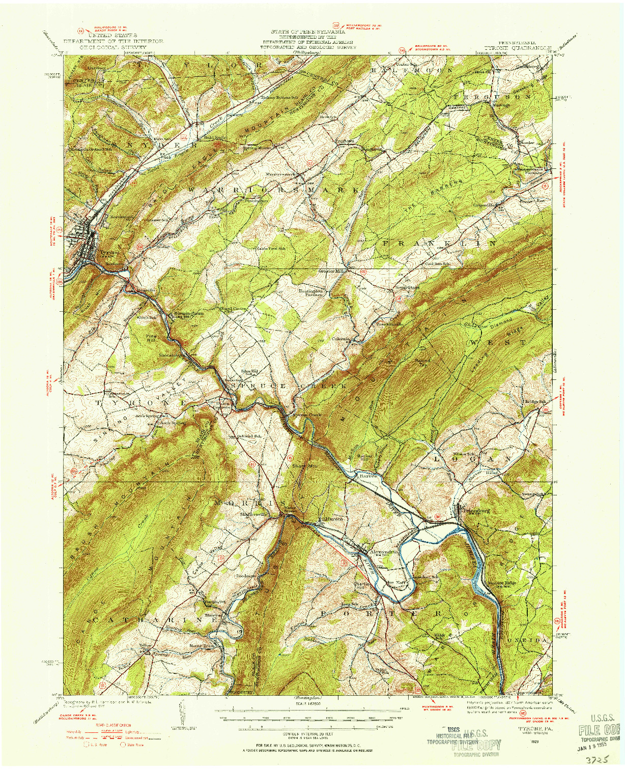 USGS 1:62500-SCALE QUADRANGLE FOR TYRONE, PA 1929