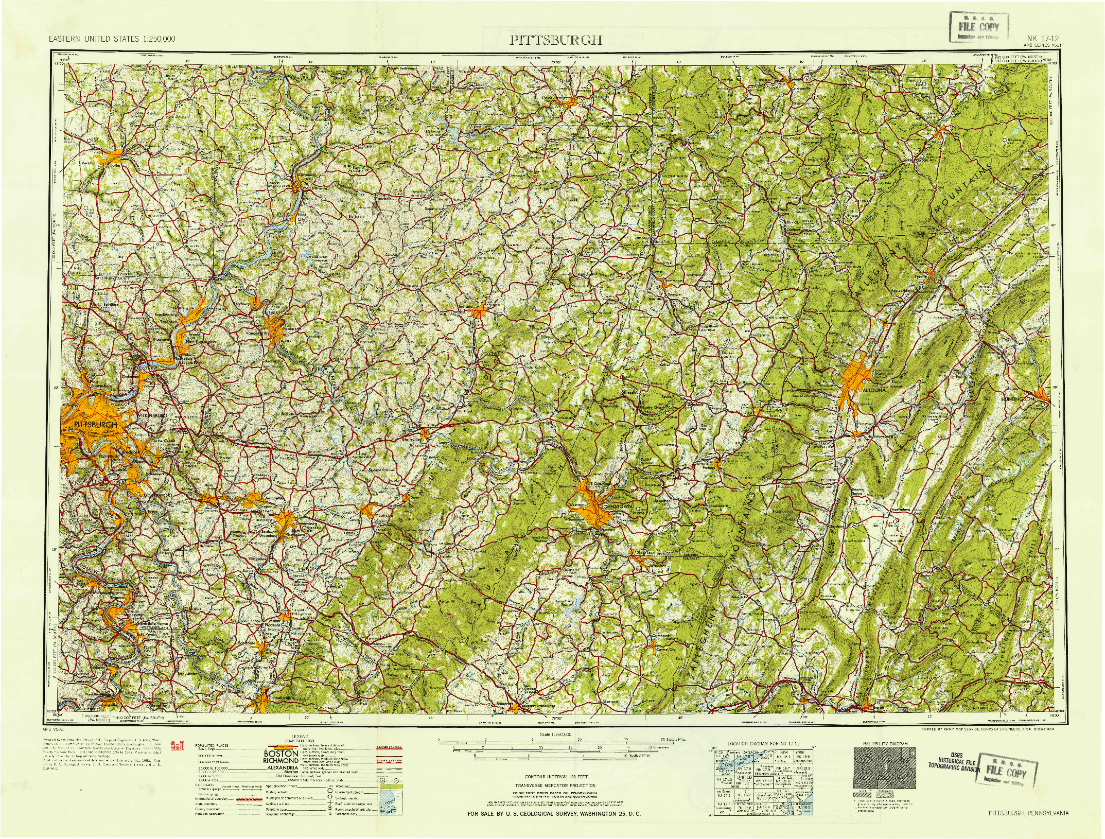 USGS 1:250000-SCALE QUADRANGLE FOR PITTSBURGH, PA 1954