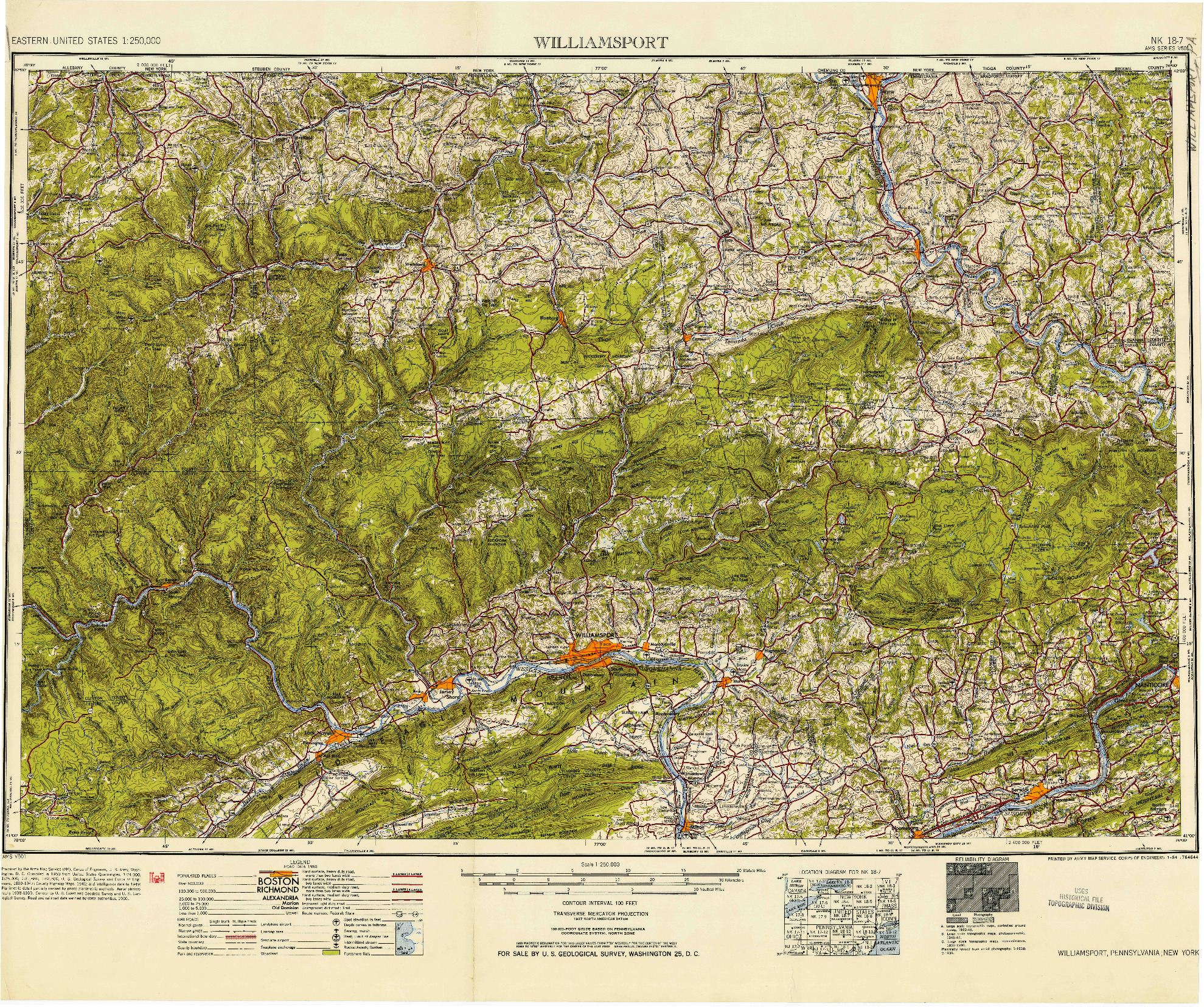 USGS 1:250000-SCALE QUADRANGLE FOR WILLIAMSPORT, PA 1954