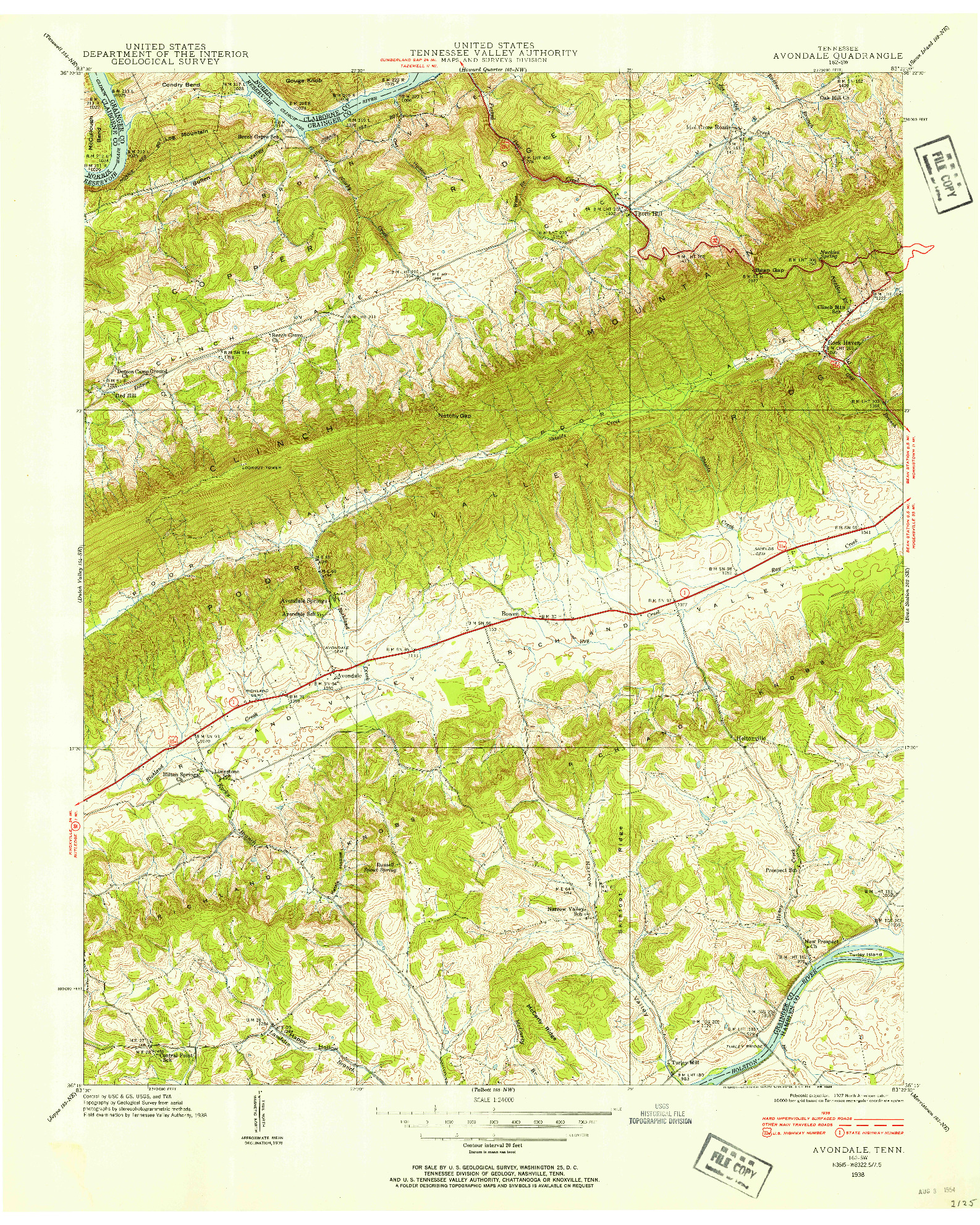 USGS 1:24000-SCALE QUADRANGLE FOR AVONDALE, TN 1938