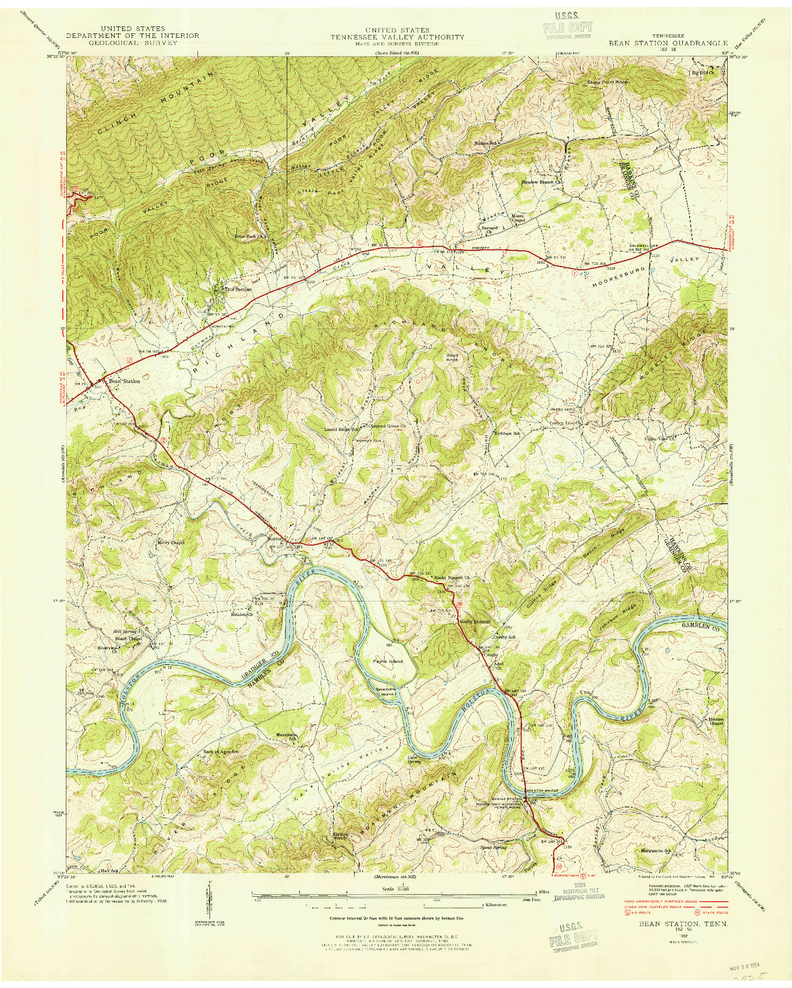 USGS 1:24000-SCALE QUADRANGLE FOR BEAN STATION, TN 1938