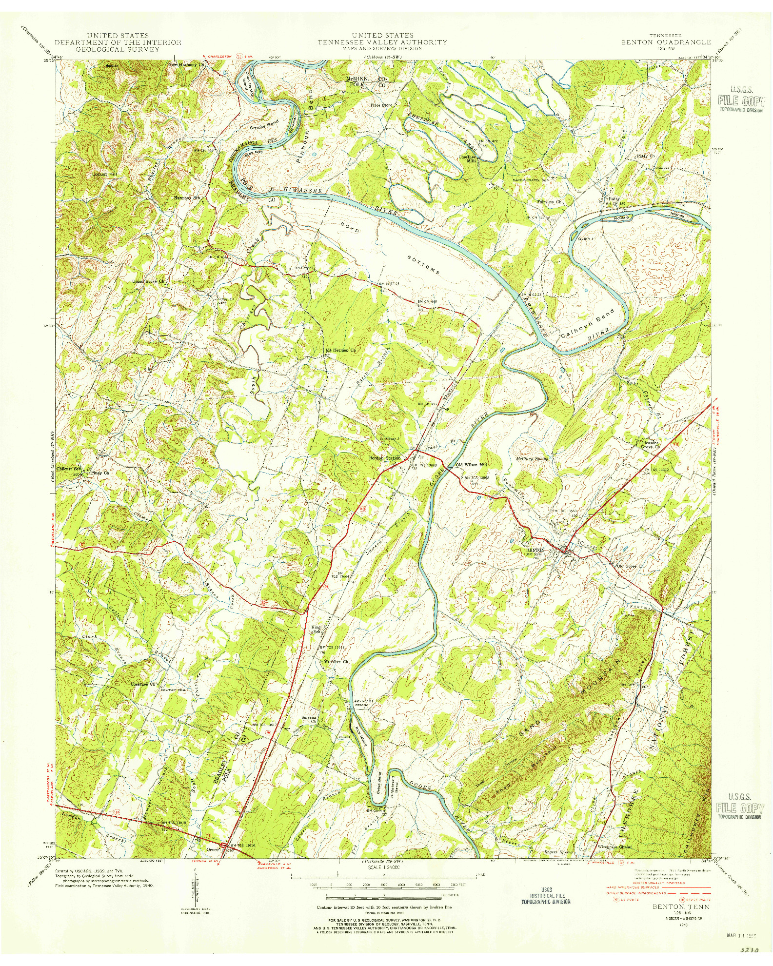 USGS 1:24000-SCALE QUADRANGLE FOR BENTON, TN 1940