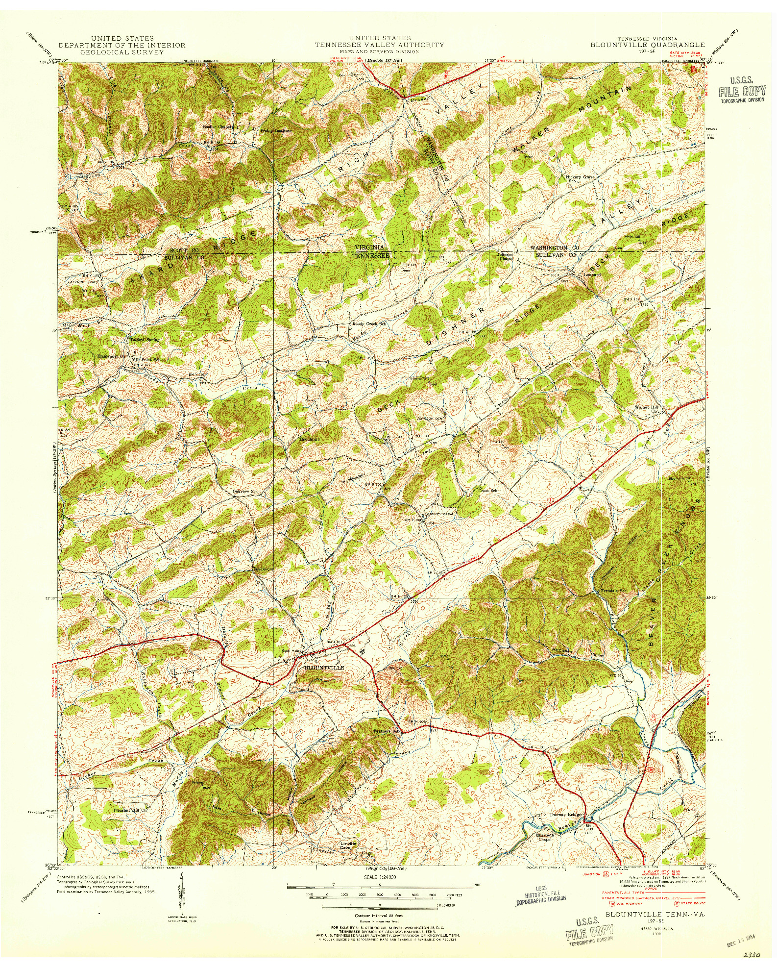USGS 1:24000-SCALE QUADRANGLE FOR BLOUNTVILLE, TN 1938