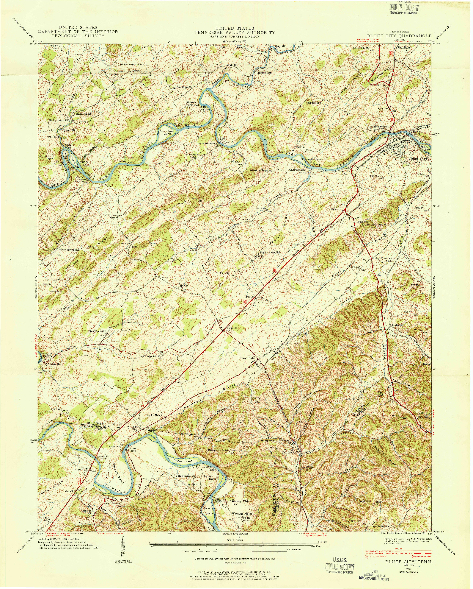 USGS 1:24000-SCALE QUADRANGLE FOR BLUFF CITY, TN 1939