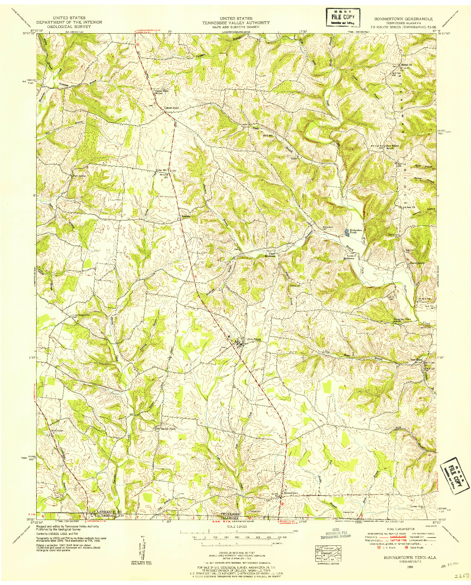 USGS 1:24000-SCALE QUADRANGLE FOR BONNERTOWN, TN 1950