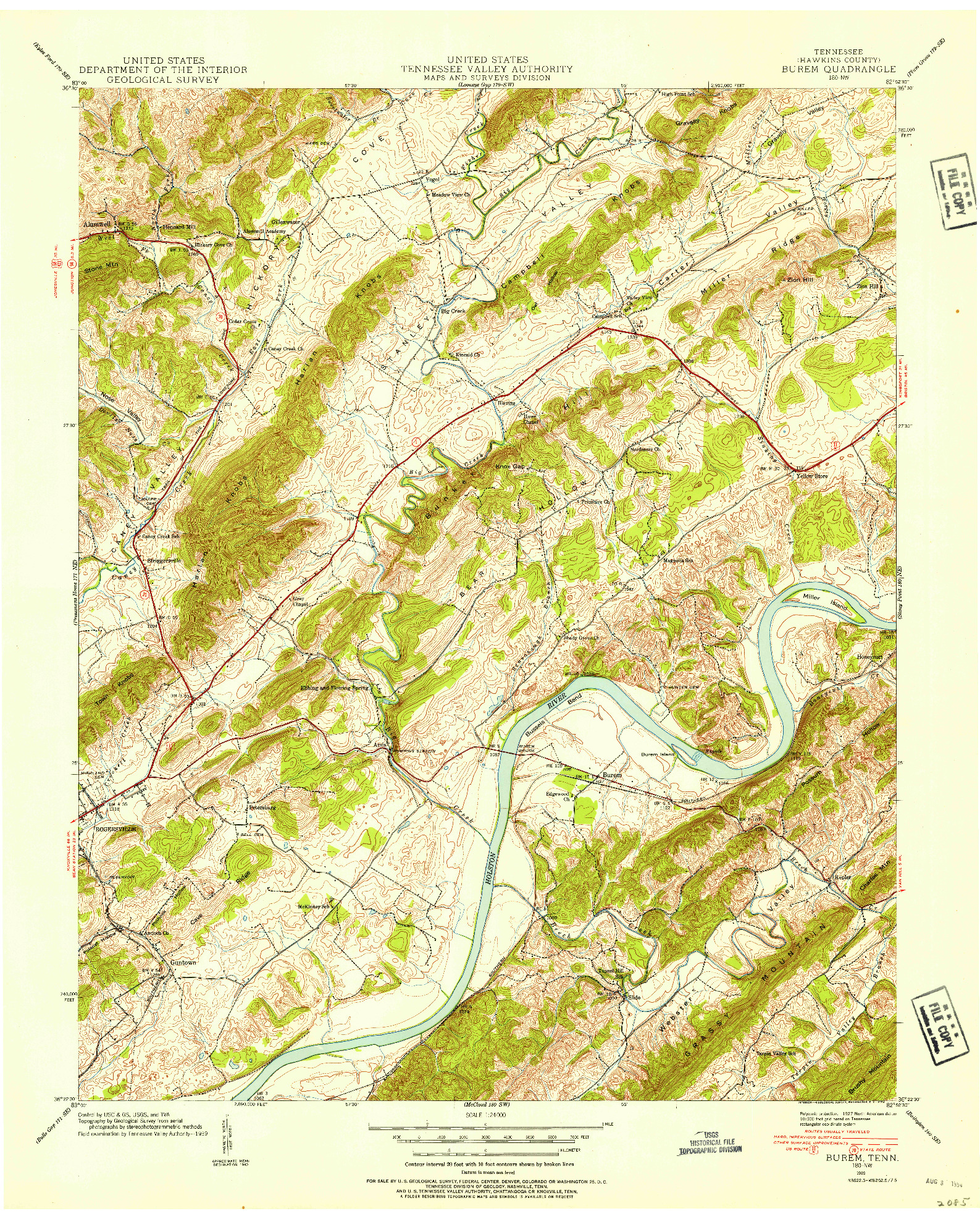 USGS 1:24000-SCALE QUADRANGLE FOR BUREM, TN 1939